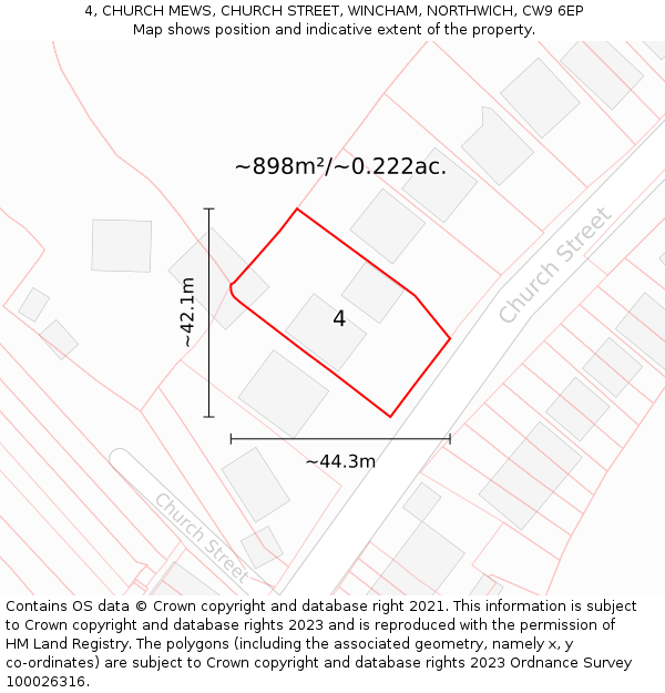 4, CHURCH MEWS, CHURCH STREET, WINCHAM, NORTHWICH, CW9 6EP: Plot and title map