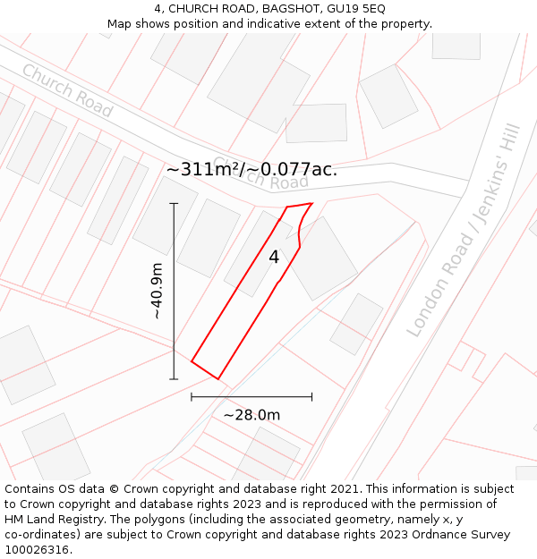 4, CHURCH ROAD, BAGSHOT, GU19 5EQ: Plot and title map