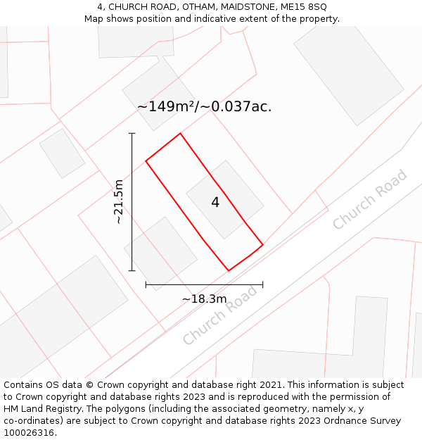 4, CHURCH ROAD, OTHAM, MAIDSTONE, ME15 8SQ: Plot and title map