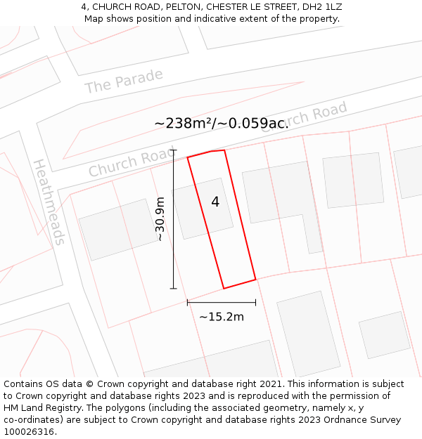 4, CHURCH ROAD, PELTON, CHESTER LE STREET, DH2 1LZ: Plot and title map