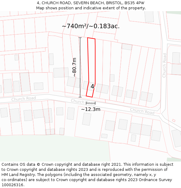 4, CHURCH ROAD, SEVERN BEACH, BRISTOL, BS35 4PW: Plot and title map