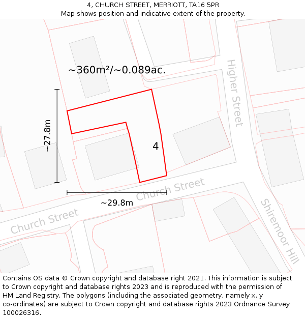 4, CHURCH STREET, MERRIOTT, TA16 5PR: Plot and title map