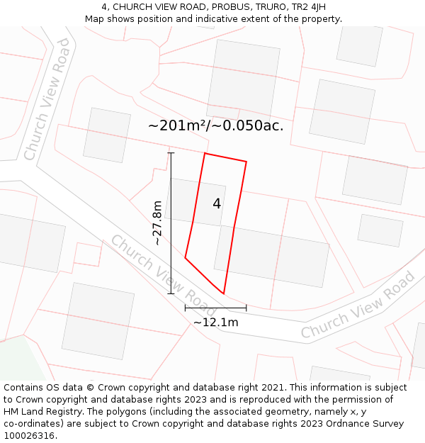 4, CHURCH VIEW ROAD, PROBUS, TRURO, TR2 4JH: Plot and title map