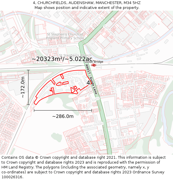 4, CHURCHFIELDS, AUDENSHAW, MANCHESTER, M34 5HZ: Plot and title map