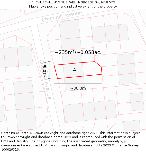4, CHURCHILL AVENUE, WELLINGBOROUGH, NN8 5YG: Plot and title map