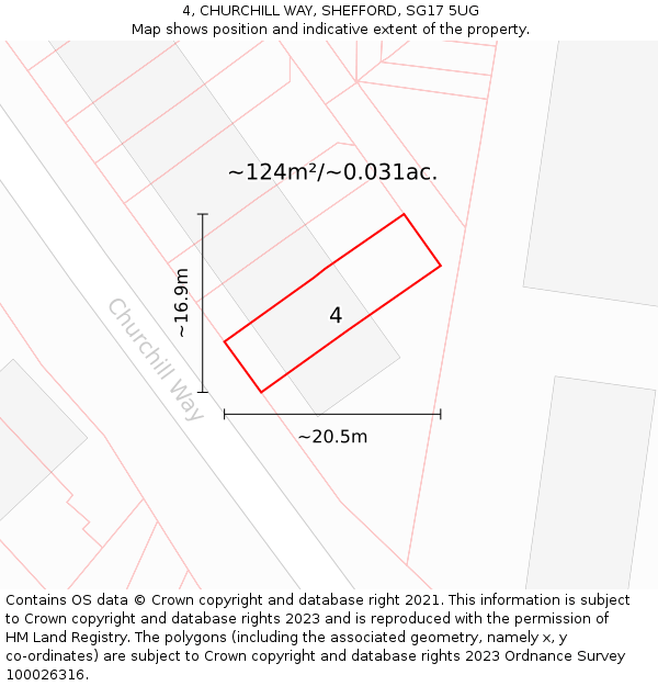 4, CHURCHILL WAY, SHEFFORD, SG17 5UG: Plot and title map