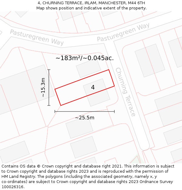 4, CHURNING TERRACE, IRLAM, MANCHESTER, M44 6TH: Plot and title map