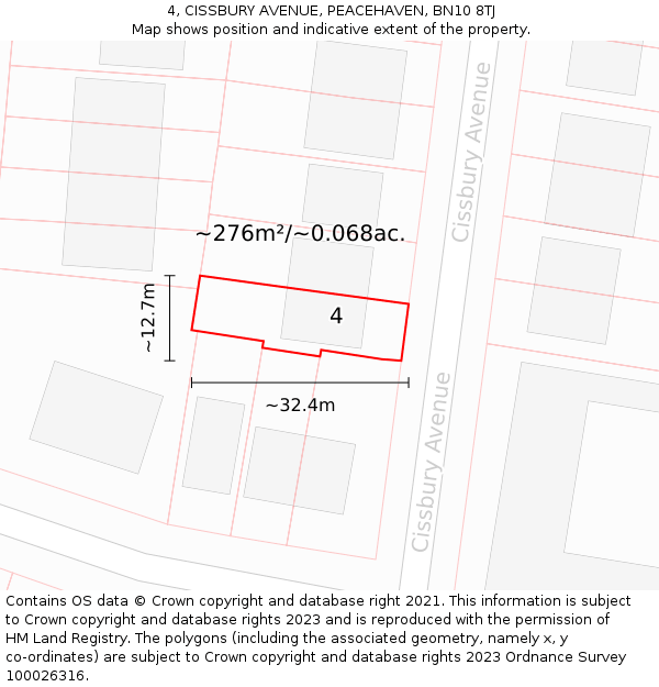 4, CISSBURY AVENUE, PEACEHAVEN, BN10 8TJ: Plot and title map