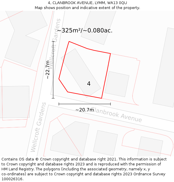 4, CLANBROOK AVENUE, LYMM, WA13 0QU: Plot and title map