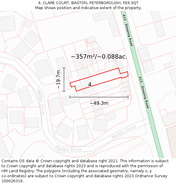 4, CLARE COURT, BASTON, PETERBOROUGH, PE6 9QT: Plot and title map
