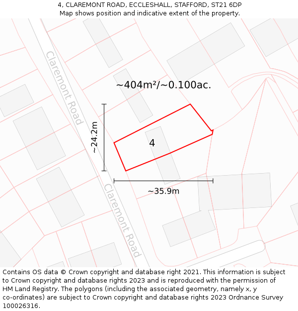 4, CLAREMONT ROAD, ECCLESHALL, STAFFORD, ST21 6DP: Plot and title map