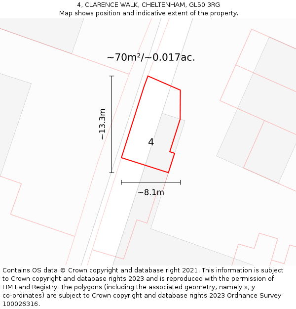 4, CLARENCE WALK, CHELTENHAM, GL50 3RG: Plot and title map