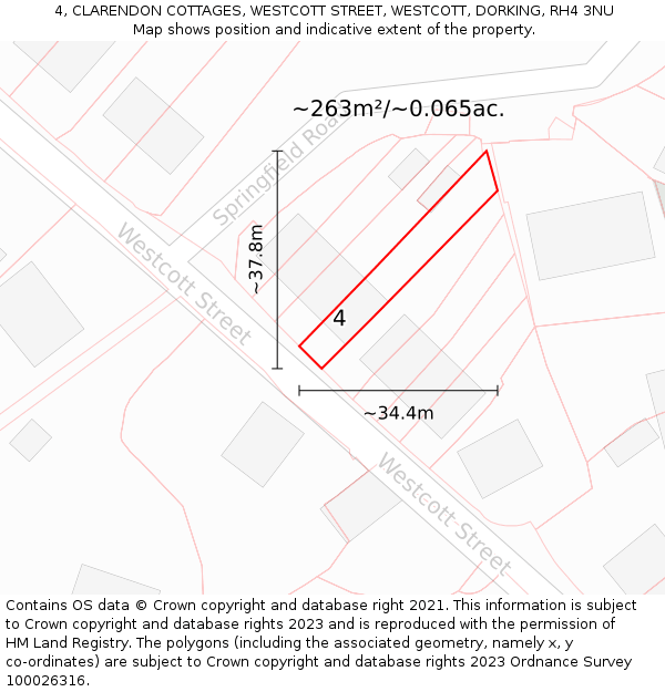 4, CLARENDON COTTAGES, WESTCOTT STREET, WESTCOTT, DORKING, RH4 3NU: Plot and title map