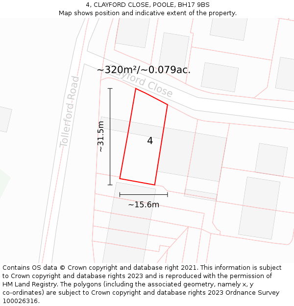 4, CLAYFORD CLOSE, POOLE, BH17 9BS: Plot and title map