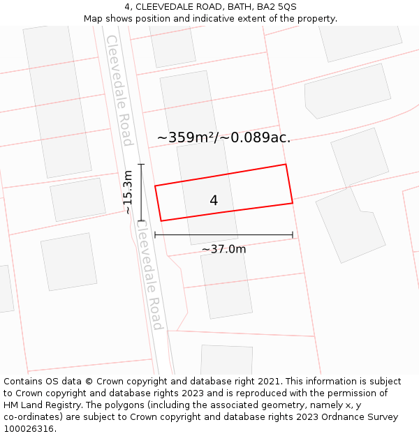 4, CLEEVEDALE ROAD, BATH, BA2 5QS: Plot and title map