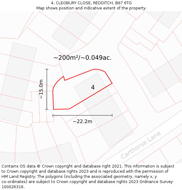 4, CLEOBURY CLOSE, REDDITCH, B97 6TG: Plot and title map