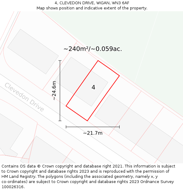 4, CLEVEDON DRIVE, WIGAN, WN3 6AF: Plot and title map