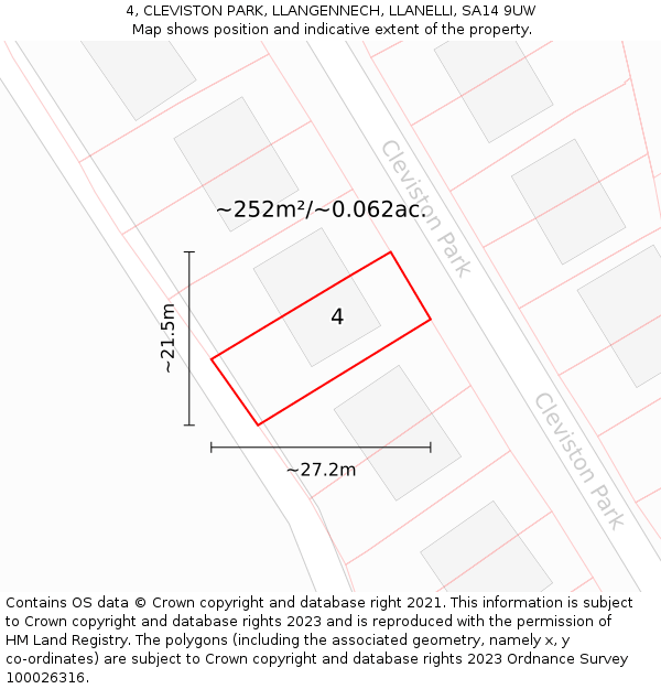 4, CLEVISTON PARK, LLANGENNECH, LLANELLI, SA14 9UW: Plot and title map