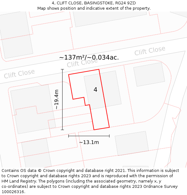 4, CLIFT CLOSE, BASINGSTOKE, RG24 9ZD: Plot and title map