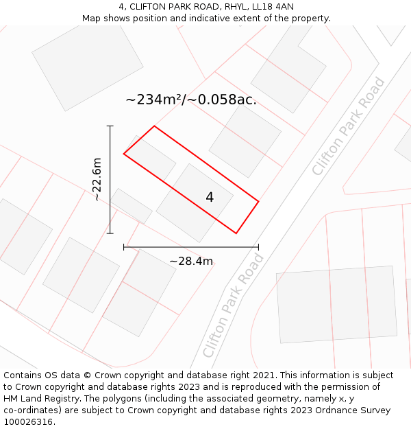 4, CLIFTON PARK ROAD, RHYL, LL18 4AN: Plot and title map