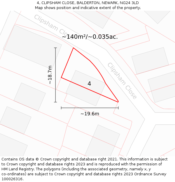 4, CLIPSHAM CLOSE, BALDERTON, NEWARK, NG24 3LD: Plot and title map