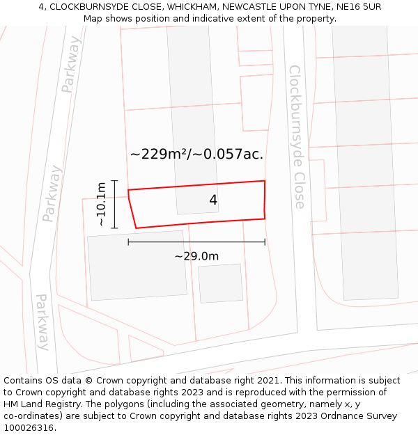 4, CLOCKBURNSYDE CLOSE, WHICKHAM, NEWCASTLE UPON TYNE, NE16 5UR: Plot and title map