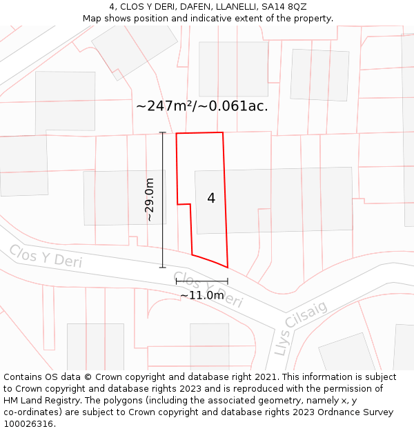 4, CLOS Y DERI, DAFEN, LLANELLI, SA14 8QZ: Plot and title map