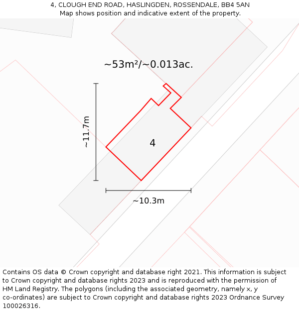 4, CLOUGH END ROAD, HASLINGDEN, ROSSENDALE, BB4 5AN: Plot and title map