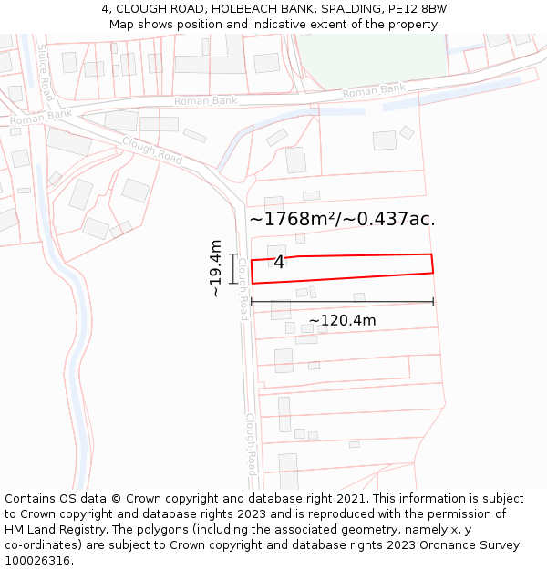 4, CLOUGH ROAD, HOLBEACH BANK, SPALDING, PE12 8BW: Plot and title map