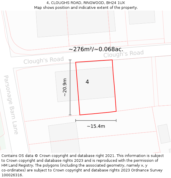 4, CLOUGHS ROAD, RINGWOOD, BH24 1UX: Plot and title map