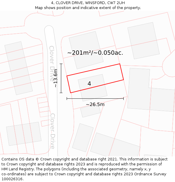 4, CLOVER DRIVE, WINSFORD, CW7 2UH: Plot and title map