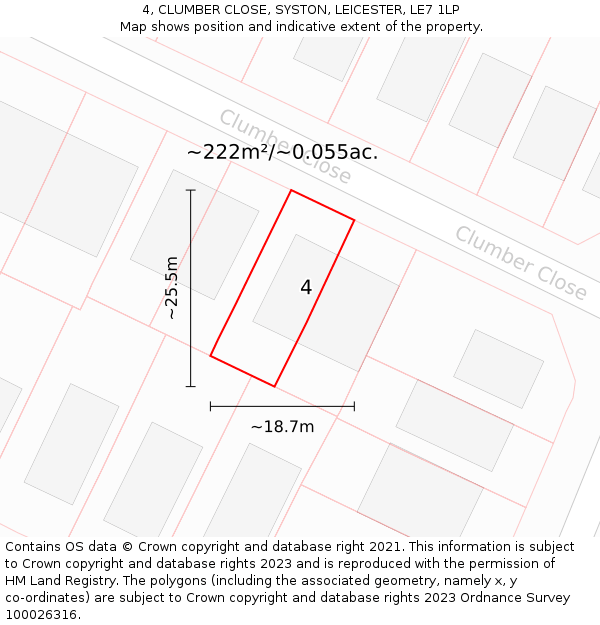 4, CLUMBER CLOSE, SYSTON, LEICESTER, LE7 1LP: Plot and title map