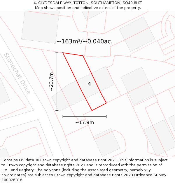 4, CLYDESDALE WAY, TOTTON, SOUTHAMPTON, SO40 8HZ: Plot and title map