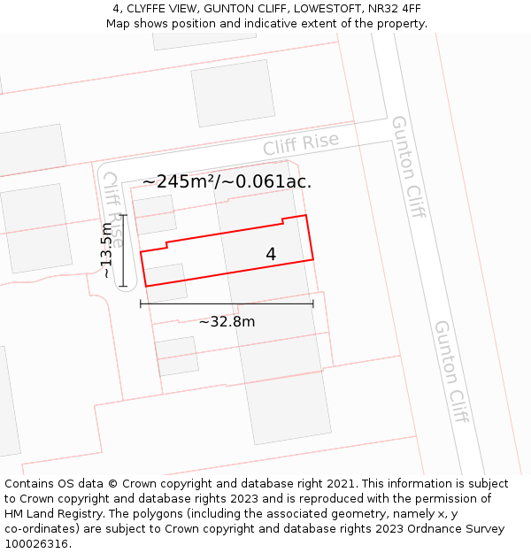 4, CLYFFE VIEW, GUNTON CLIFF, LOWESTOFT, NR32 4FF: Plot and title map