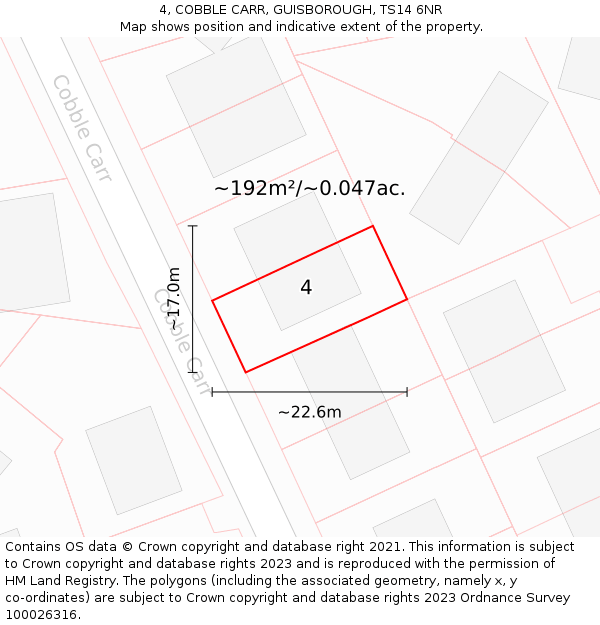 4, COBBLE CARR, GUISBOROUGH, TS14 6NR: Plot and title map