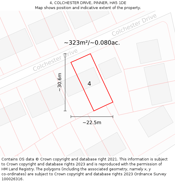 4, COLCHESTER DRIVE, PINNER, HA5 1DE: Plot and title map