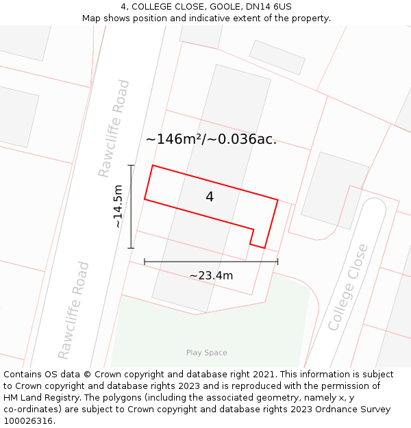 4, COLLEGE CLOSE, GOOLE, DN14 6US: Plot and title map