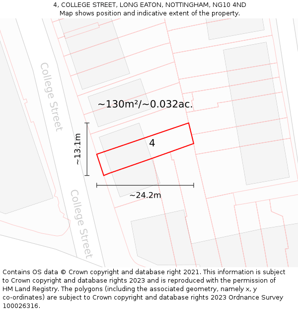 4, COLLEGE STREET, LONG EATON, NOTTINGHAM, NG10 4ND: Plot and title map