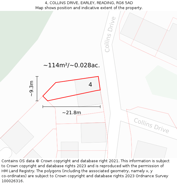 4, COLLINS DRIVE, EARLEY, READING, RG6 5AD: Plot and title map