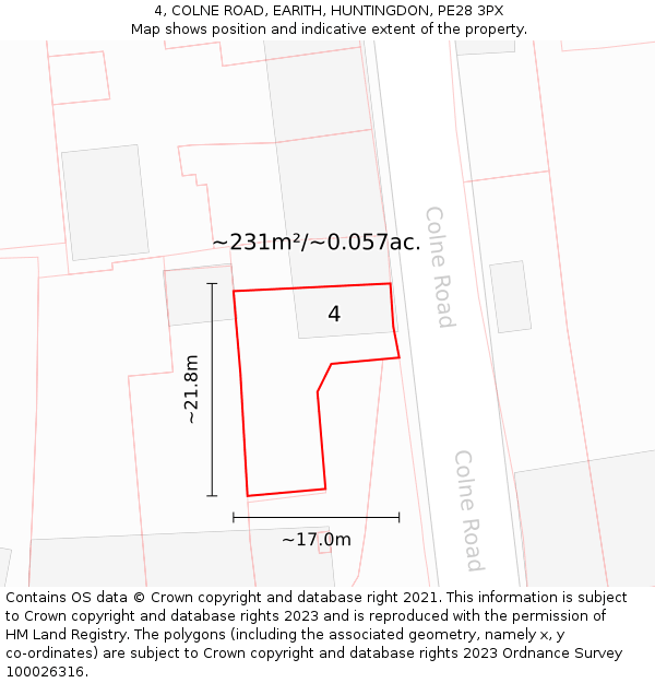 4, COLNE ROAD, EARITH, HUNTINGDON, PE28 3PX: Plot and title map