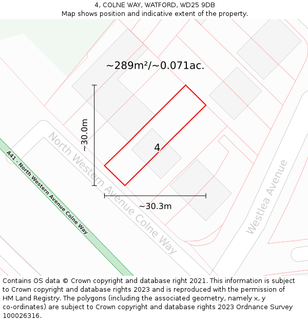 4, COLNE WAY, WATFORD, WD25 9DB: Plot and title map