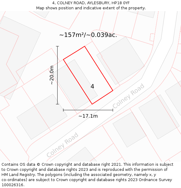 4, COLNEY ROAD, AYLESBURY, HP18 0YF: Plot and title map