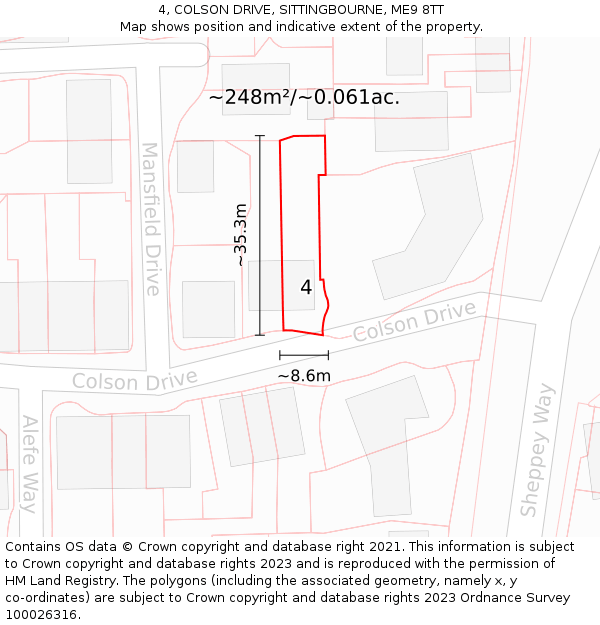 4, COLSON DRIVE, SITTINGBOURNE, ME9 8TT: Plot and title map