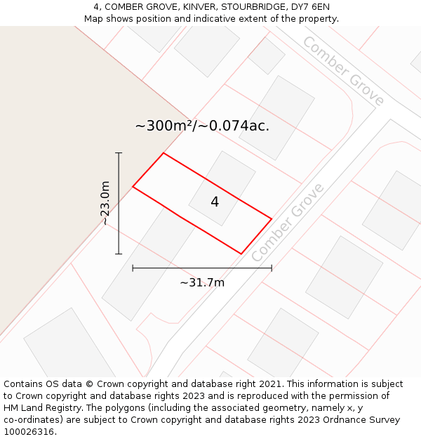 4, COMBER GROVE, KINVER, STOURBRIDGE, DY7 6EN: Plot and title map