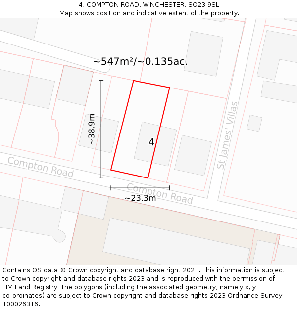 4, COMPTON ROAD, WINCHESTER, SO23 9SL: Plot and title map