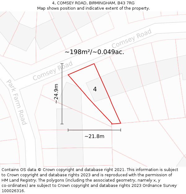 4, COMSEY ROAD, BIRMINGHAM, B43 7RG: Plot and title map