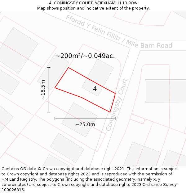 4, CONINGSBY COURT, WREXHAM, LL13 9QW: Plot and title map