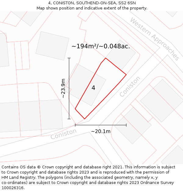 4, CONISTON, SOUTHEND-ON-SEA, SS2 6SN: Plot and title map