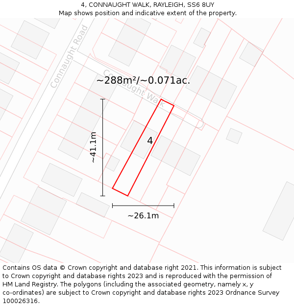 4, CONNAUGHT WALK, RAYLEIGH, SS6 8UY: Plot and title map