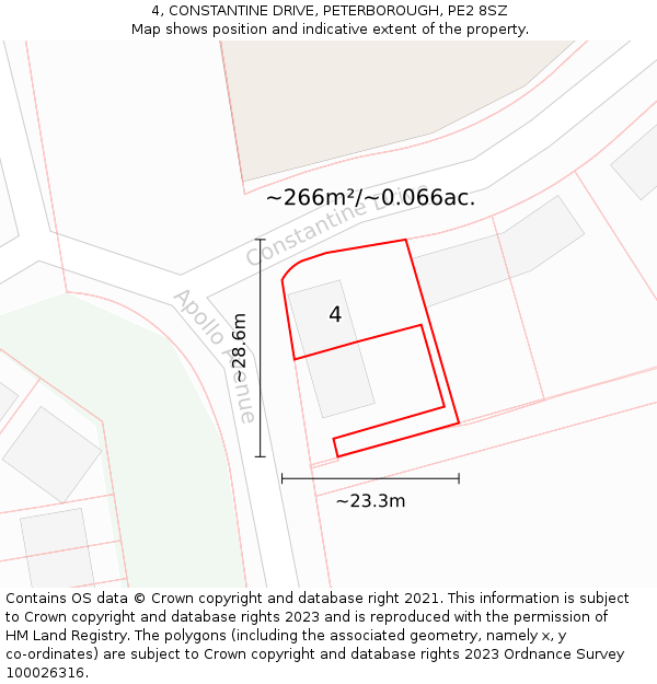 4, CONSTANTINE DRIVE, PETERBOROUGH, PE2 8SZ: Plot and title map